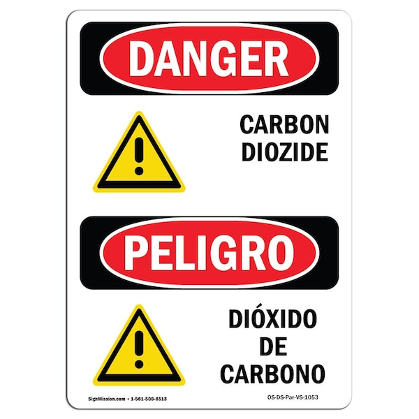 Safety Sign, OSHA Danger, 24" Height, Rigid Plastic, Carbon Dioxide Bilingual Spanish